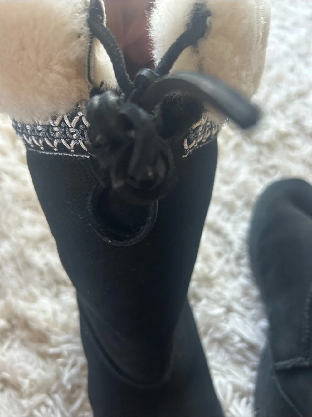 UGG Black Suede Tall Shearling-Trim Boots